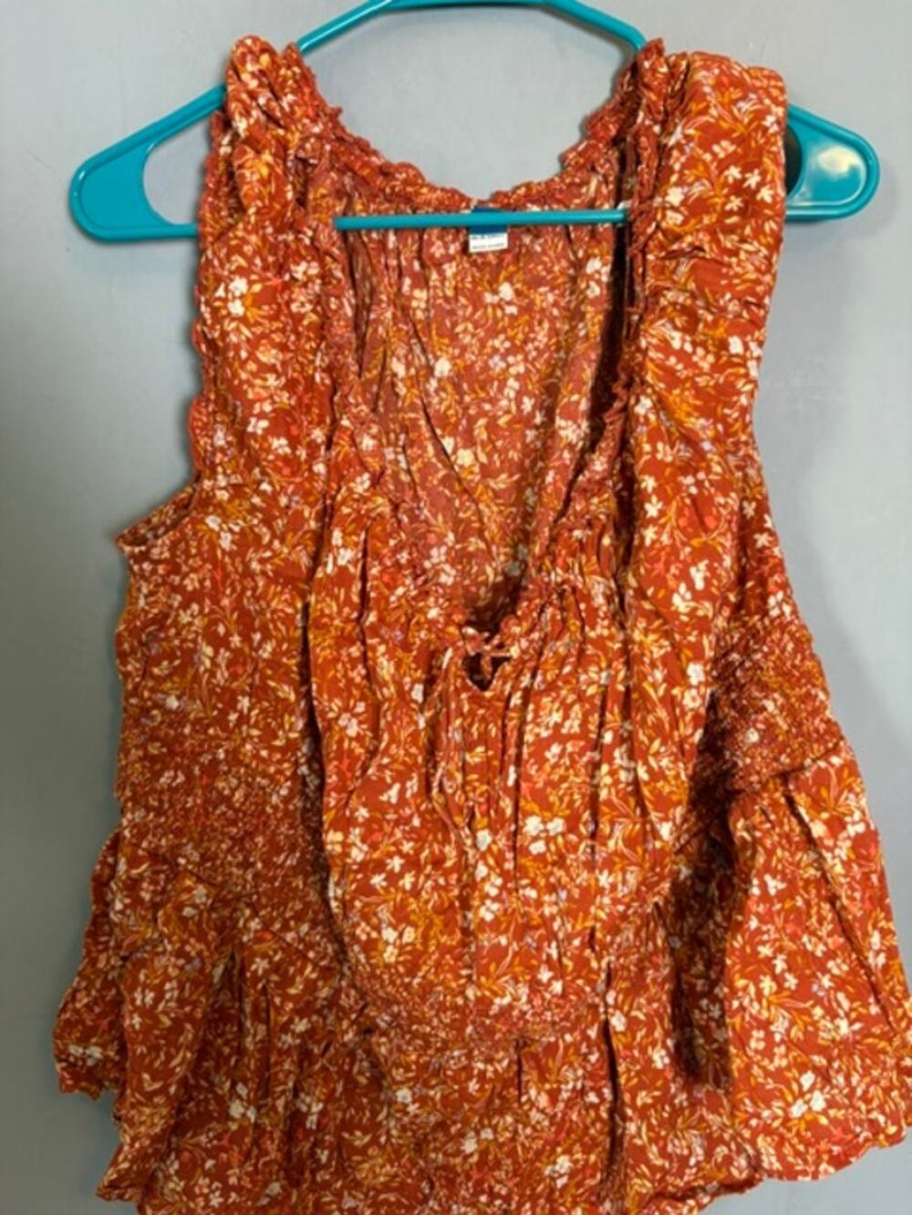 Old Navy Womens Rust Orange Floral Ruffle Boho Blouse Size 3X